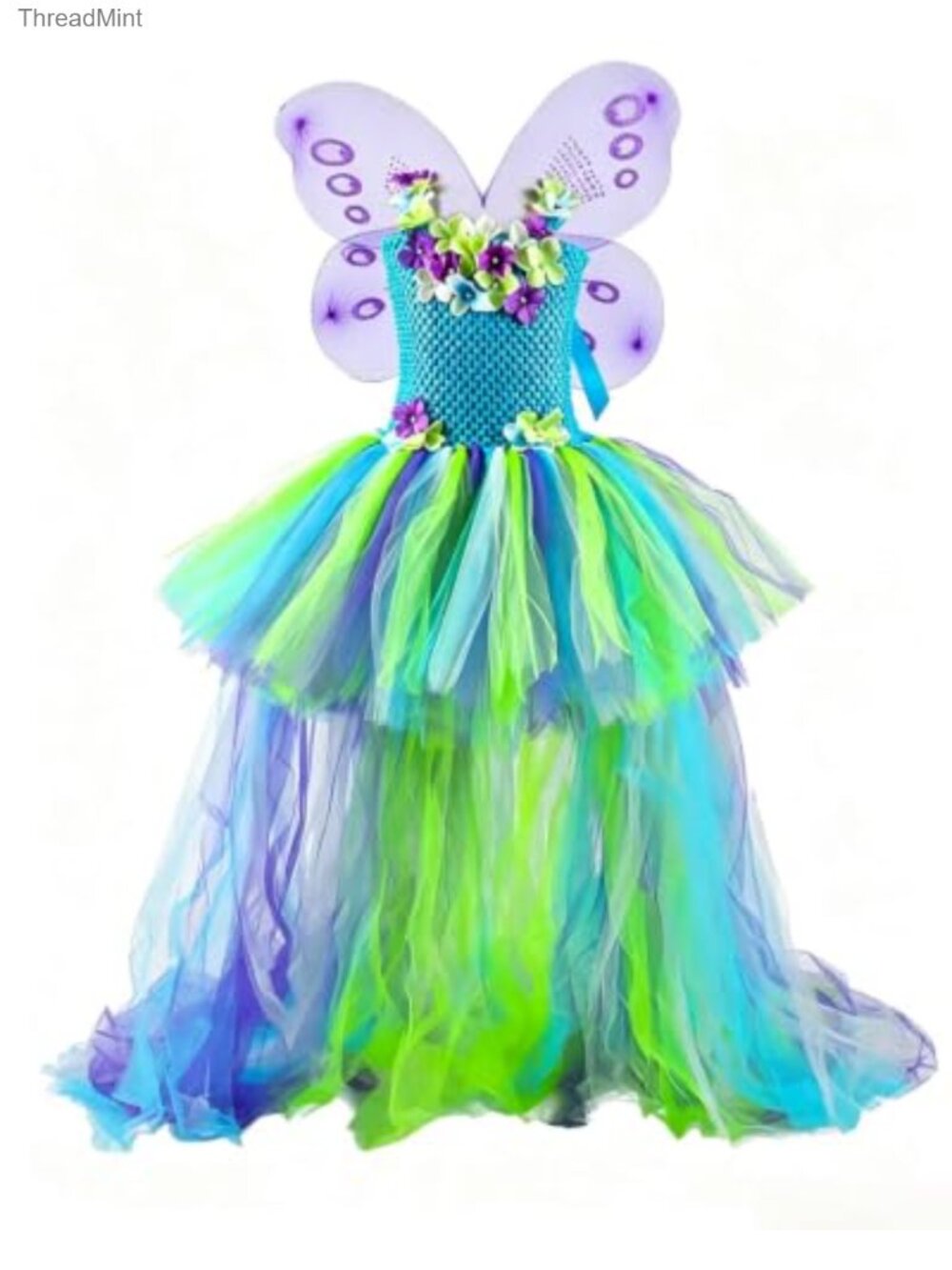 Girls Fairy Tutu Dress Wings Set Long Train Princess Costume Party